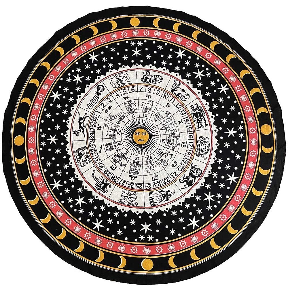 Round Zodiac Mandala Tablecloth Tapestry 80" - Hemmed Edge by Zest For Life